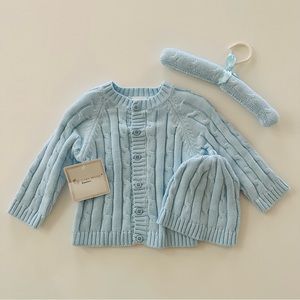 Baby Mode Boy 6-9 Months Blue Cardigan Hat Hanger Set